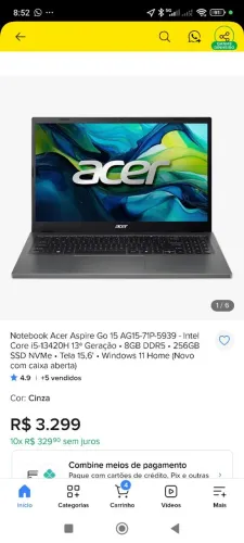 Notebook Acer Aspire Go i5 Novo COM NOTA E GARANTIA