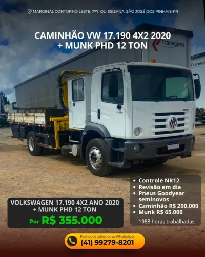 CAMINHÃO VW 17.190 4X2 2020 + MUNK PHD 12 TON