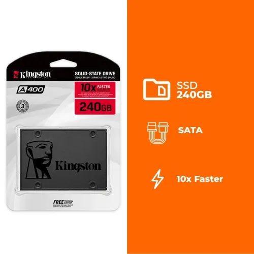 SSD Kingston A400, 240GB, SATA III, 2.5", Leitura: 500MB/s, Gravação: 350MB/s, Preto