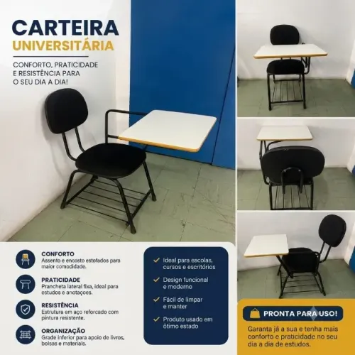 LOTE 100 Carteiras Universitárias Prancheta Fixa - Escola/Curso | Ótimo Estado