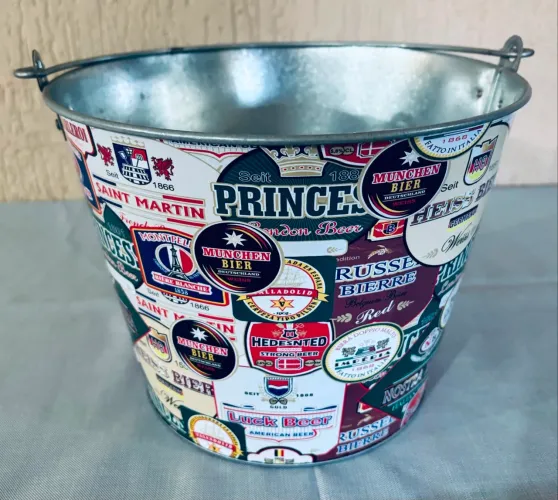 Balde De Gelo Para Cervejas Metal Galvanizado Rótulos Retro