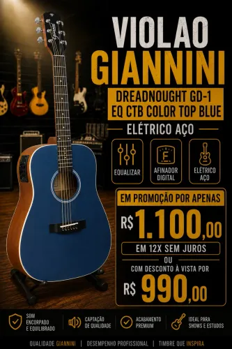Violao Giannini Dreadnought Gd-1 Eq Ctb Color Top Blue