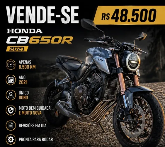 Honda CB 650R 2021, único dono, com apenas 8500km