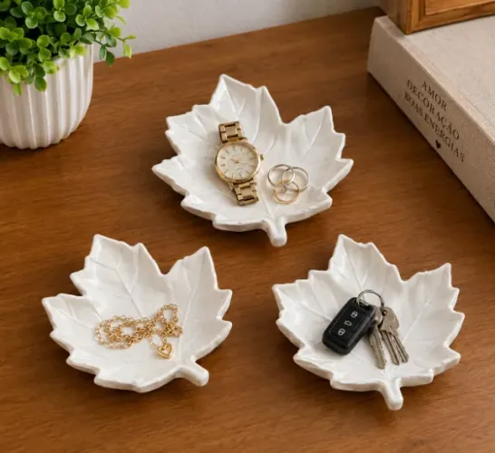 Kit 3 Bandejas Decorativas formato folha Maple | Porta-objetos