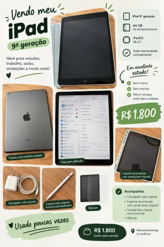 ? iPad 9ª geração - 64 GB | R$ 1.800