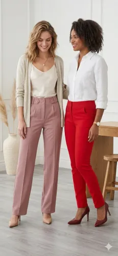  Calças Premium: Alfaiataria Rosa + Vermelha que ajusta ao corpo38/40