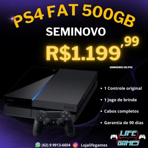 Playstation 4 Fat 500GB seminovo c/ garantia, loja física