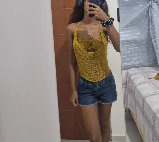 Conjunto crochê dourado.