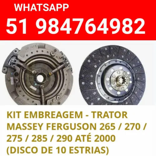 EMBREAGEM KIT BI-DISCO DO TRATOR MASSEY FERGUSON  265 / 270 / 275 /:285 /290 ATE ANO 2000