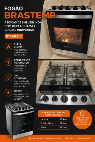 Fogão Brastemp 4 Bocas de Embutir Inox