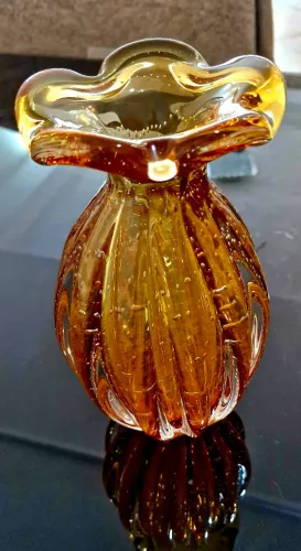 Vaso cristal murano ambar peça única alt 24 cm. São Marcos