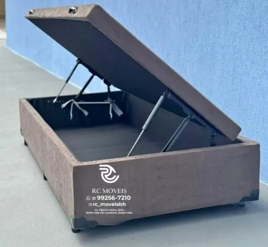 Conjunto cama box Baú Tamanho solteiro 88x1.88 Blindado com Pistão a Gás