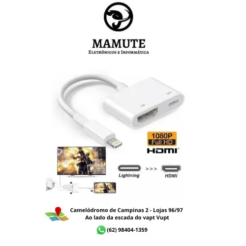 Adaptador Conversor Lightning para HDMI Espelha iPhone na Tv Monitor
