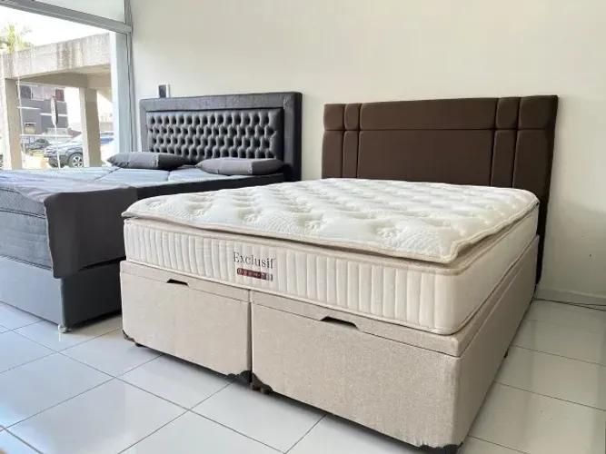 Cama Box com Baú Queen Colchão Molas Ensacadas Pillow Top Macio Marca Sankonfort, Nova!
