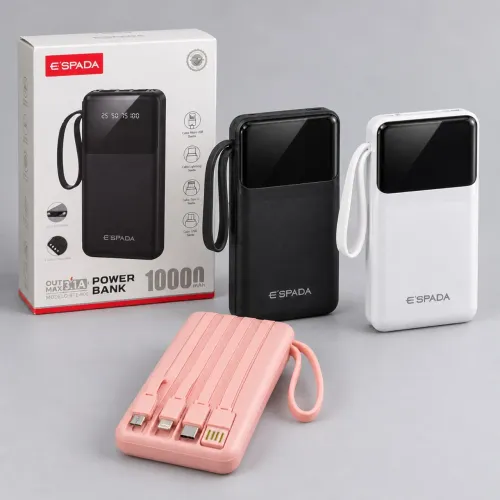 Power Bank E?SPADA 10.000mAh com Display Digital e 4 Cabos Integrados