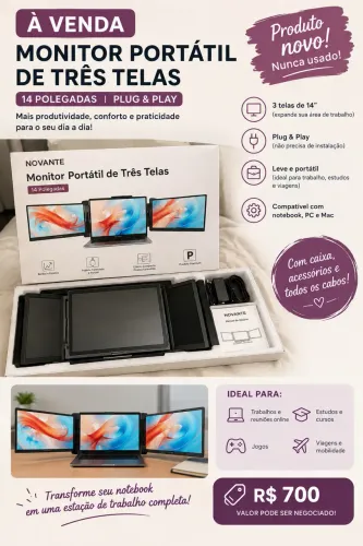 Monitor Portátil NOVANTE 3 Telas 14? - NOVO, Nunca Usado!