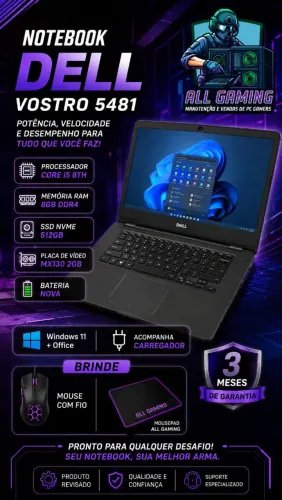 Notebook Dell 5481, core i5, mx130 2gb, 8gb ram, 512gb nvme