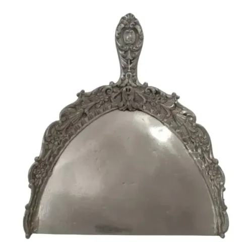 Pá Antiga Cata Migalha Espessura Prata Art Nouveau Com Cabo