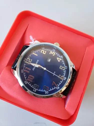 Relógio Mondaine Masculino Prateado Numerado Visor Azul Pulseira em Couro Á Prova dágua