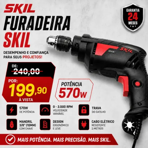 Furadeira Skil 570w Garantia 02 Anos: 200,00 avista