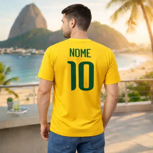 Camiseta Personalizada Brasil Nome Camisa Copa Do Mundo 100% Algodão Masculina