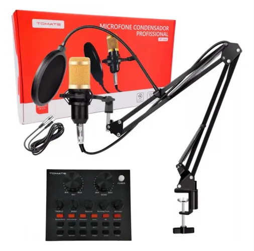 Microfone Condensador Kit Profissional Interface Mesa Som V8