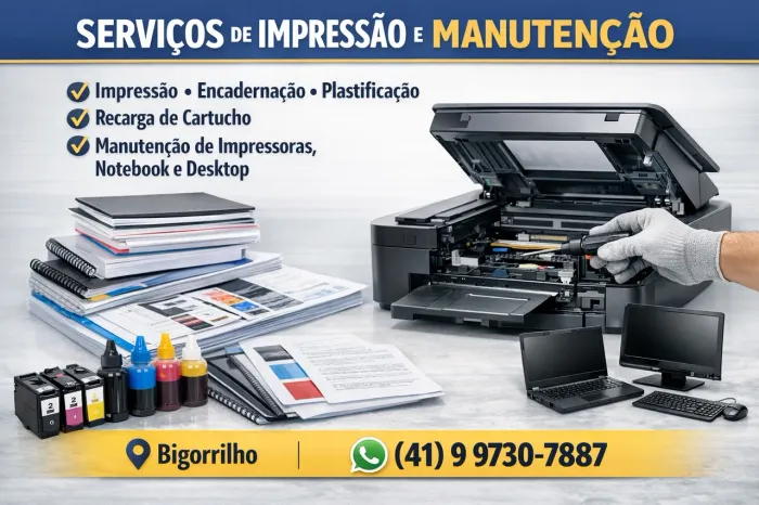 Impressão, Encadernação, Recarga e Manutenção - Atendimento Rápido