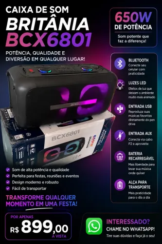 CAIXA DE SOM BRITÂNIA BCX6801 - 650W 