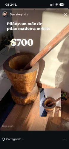 Pilão + mão de pilão Madeira Nobre