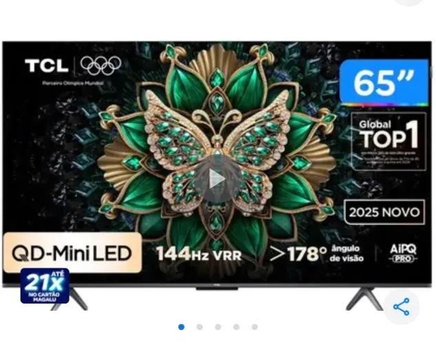 Smart TV 65" TCL 4K UHD MiniLED 65C6K 120Hz Google TV AiPQ Google Assistente 4 HDMI 2 USB
