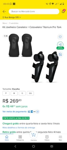Kit Joelheira caneleira + cotoveleira protork Tam GG