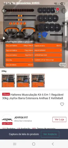 Kit de Musculação 30kg - Halteres, Barra e Kettlebell 6 em 1