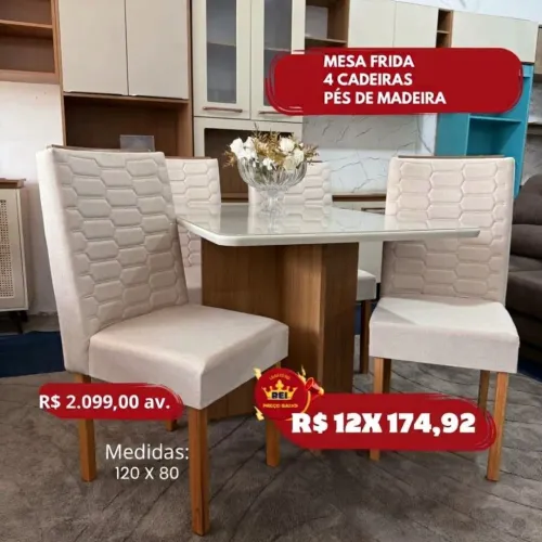 PROMOÇÃO URGENTE - Mesa de Jantar Frida 100% MDF com 4 Cadeiras