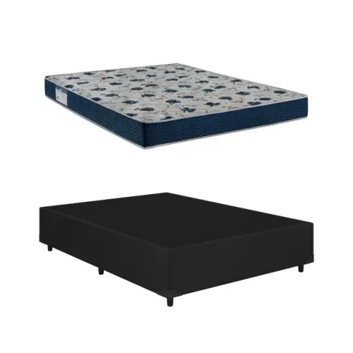 CAMA BOX CORINO PRETO ALTO NÍVEL + COLCHÃO ISO 60 D28 ORTOBOM