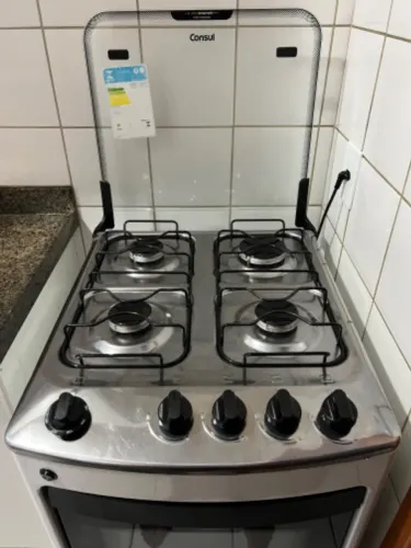 Fogão Consul 4 Bocas branco com mesa de Inox e acendimento automático 