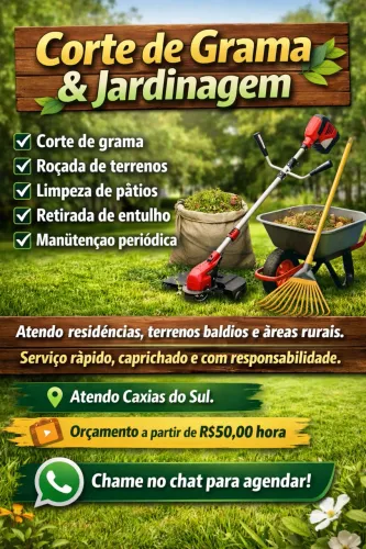 Limpeza de terreno, jardim, roçada de grama