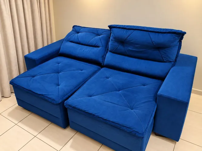 Sofá Retrátil e Reclinável Azul - Muito Conservado e Super Confortável