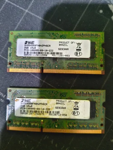 Kit 2 Memórias RAM para Notebook 2GB DDR3 PC3-10600S SMART - Total 4GB (Aceito Trocas)