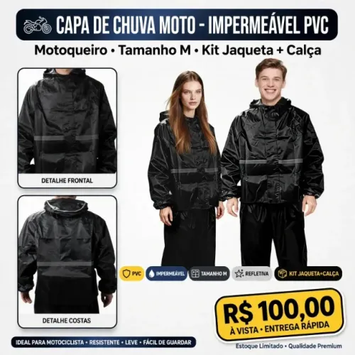 Capa De Chuva Moto Impermeável Pvc Motoqueiro (M)