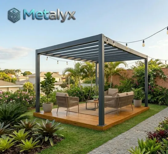 Pergolado área gourmet Premium em Aço e Pinus - 3,00m x 2,40m