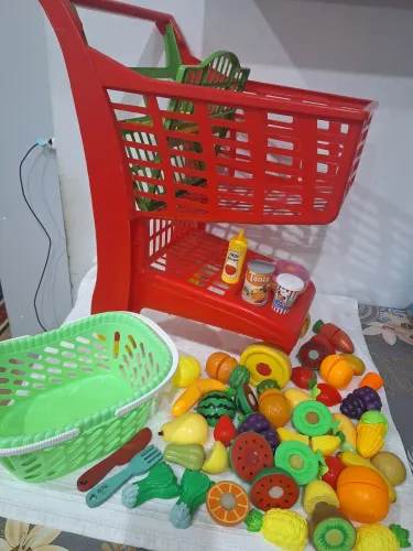 Combo de brinquedos mercadinho carrinho e frutinhas de velcro