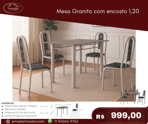 Mesa Granito com encosto 1,20 - à pronta entrega