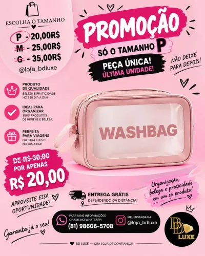 NÉCESSAIRE WASHBAG ROSA ? TAMANHO P 20,00