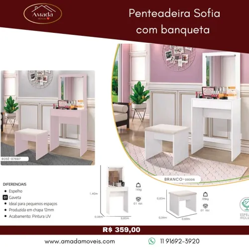Escrivaninha penteadeira a partir de 359,00 , à pronta entrega