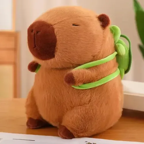 Brinquedo Chaveiro de Pelúcia de Capivara com Mochila Tartaruga