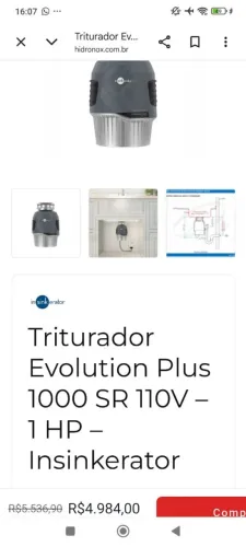 Triturador Evolution Plus 1000 SR - 110V - 1HP - Insinkerator 