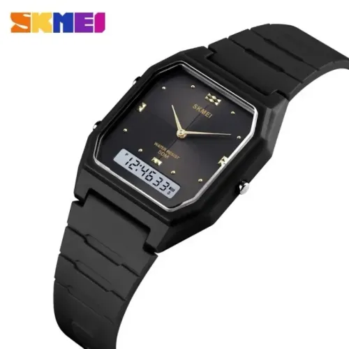 Relógio Ultrafino Skmei 1604 Anadigi Social Preto E Dourado