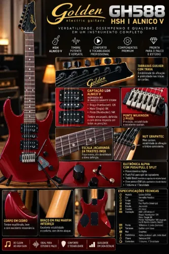 Guitarra Golden GH588 Vermelho Metálico
