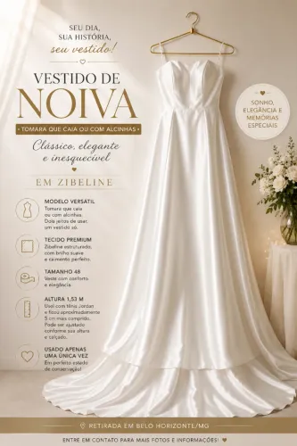 Vestido de Noiva Tomara que Caia em Zibeline - Tamanho 38