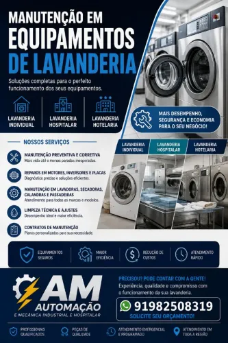 Lavadoras, secador de roupa e centrífuga.